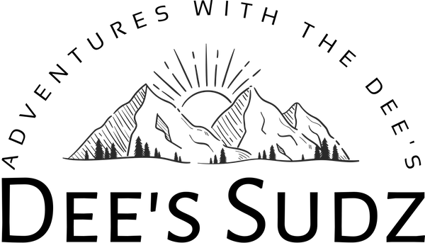 Dee’s Sudz logo featuring a mountain design with the words “Adventures with the Dee’s” above and “Dee’s Sudz” below.